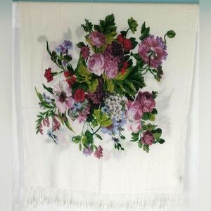Floral Print Scarf - White and Pink